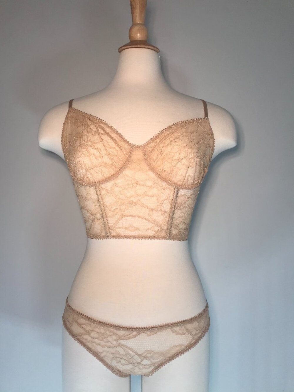 Vintage Kiki de Montparnasse Ingenue Lace Nude Corselette and Corset Panty set